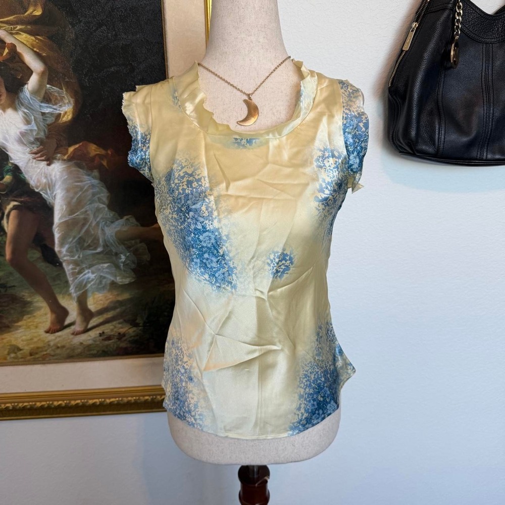 Never A Wallflower Cream & Blue Satin Tank